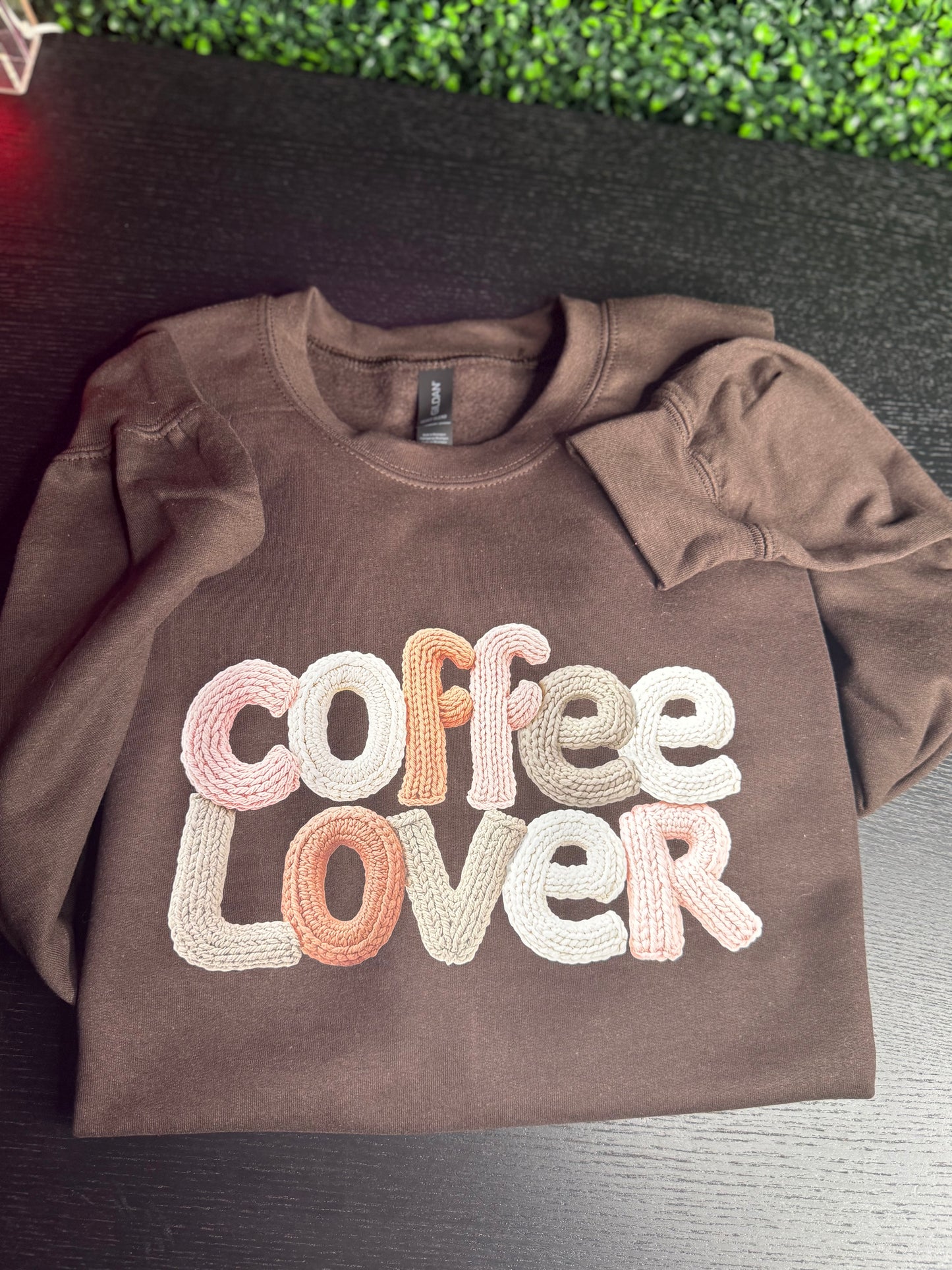 Coffee Lover Faux Knitted yarn Crewneck Sweatshirt