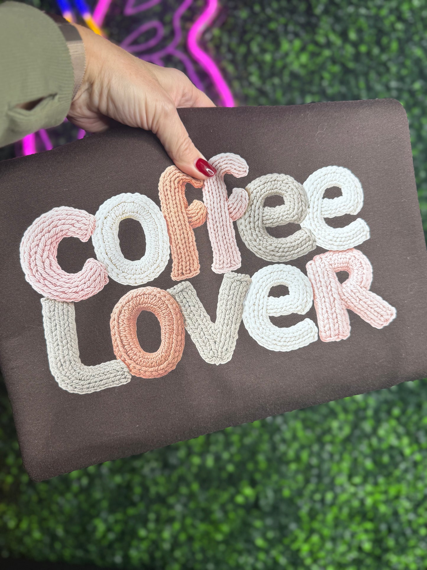 Coffee Lover Faux Knitted yarn Crewneck Sweatshirt