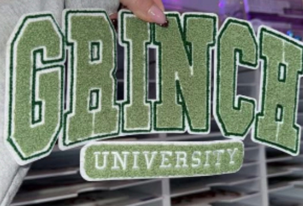 Grinch University Chenille Patch Sweatshirt (You pick color)
