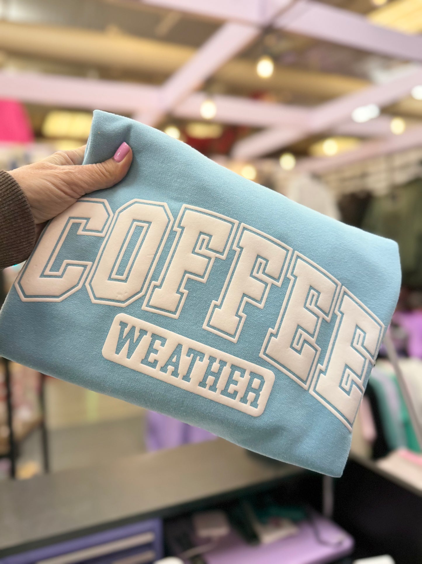 Coffee Weather White Puff Print Sweatshirt