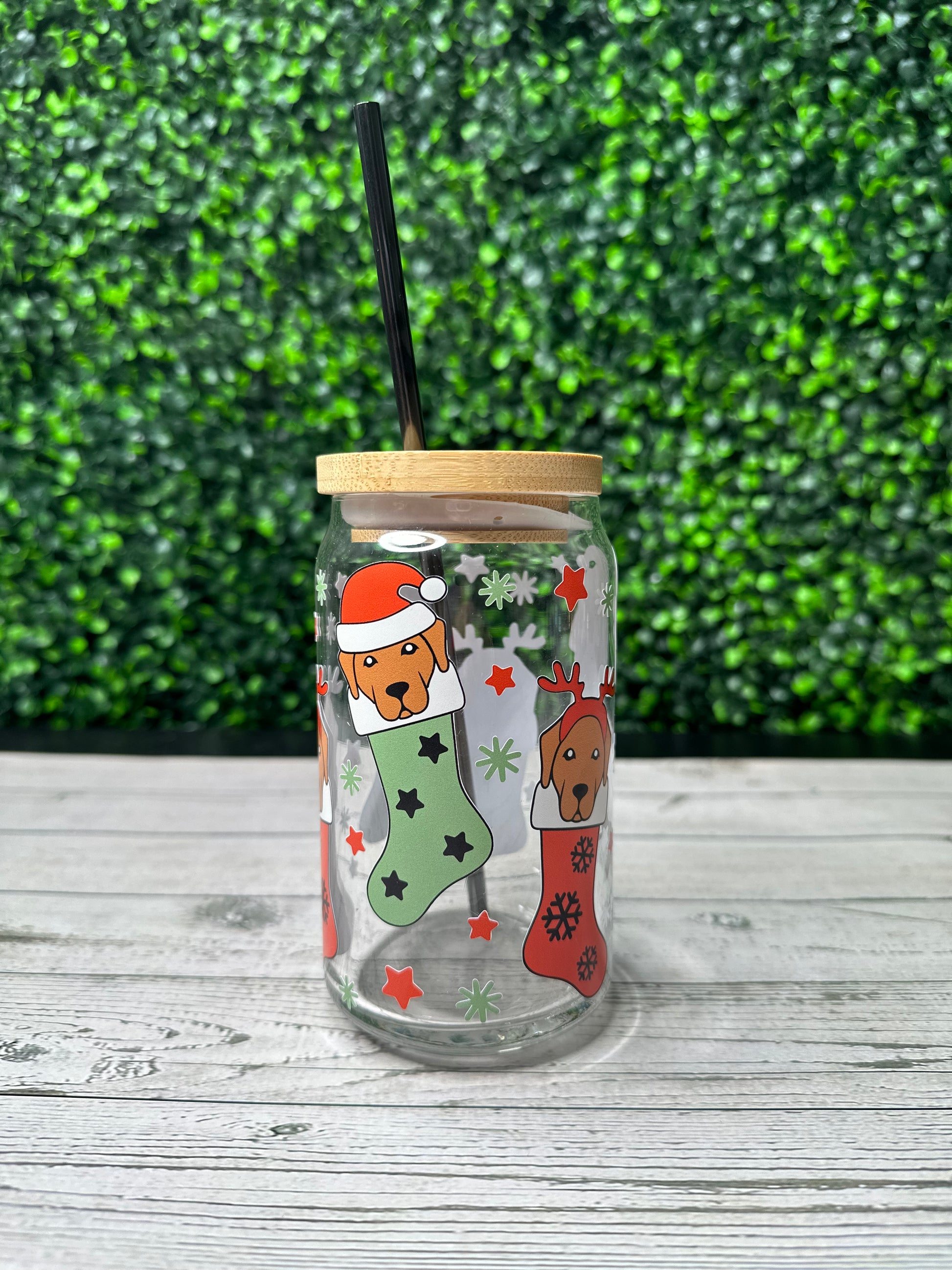 Christmas Dog Stocking Glass Libby - Willow Love Bug Designs 