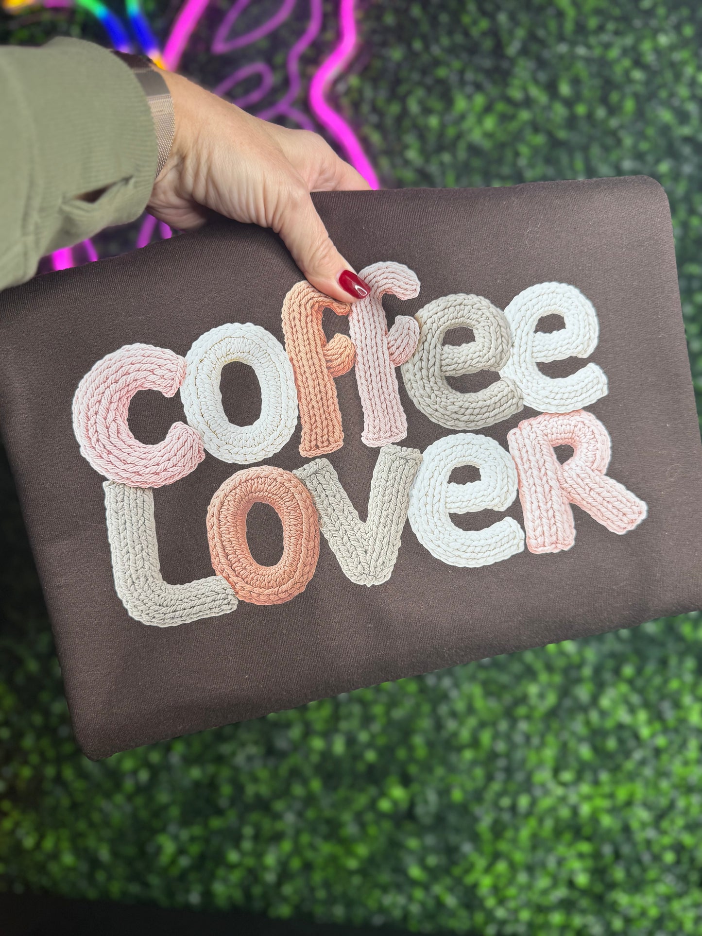 Coffee Lover Faux Knitted yarn Crewneck Sweatshirt
