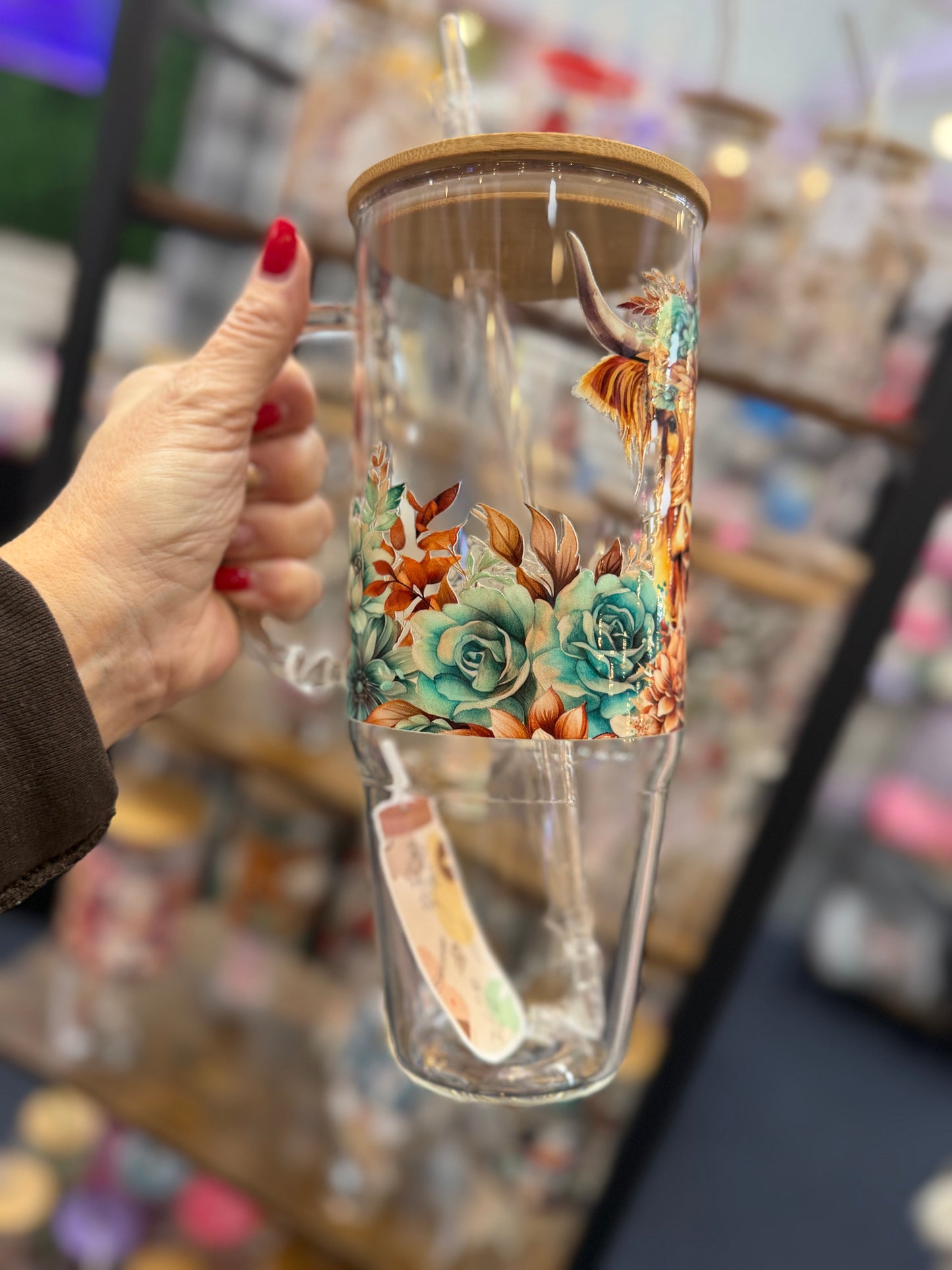 Highland Cow floral 40oz glass tumbler