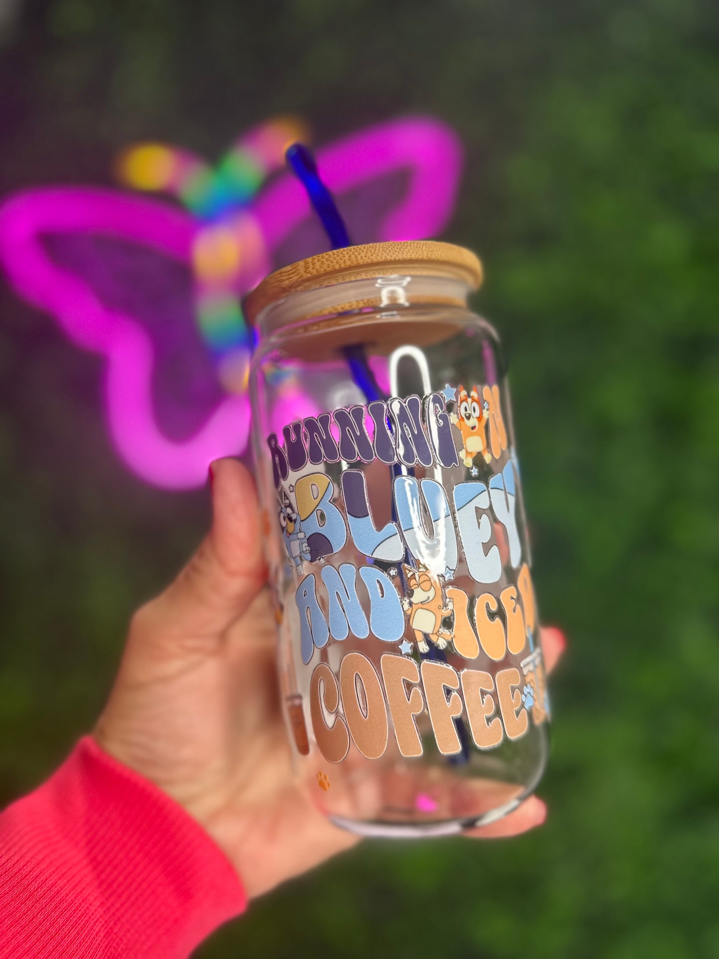 Running On Blue and Iced Coffee 16oz glass cup