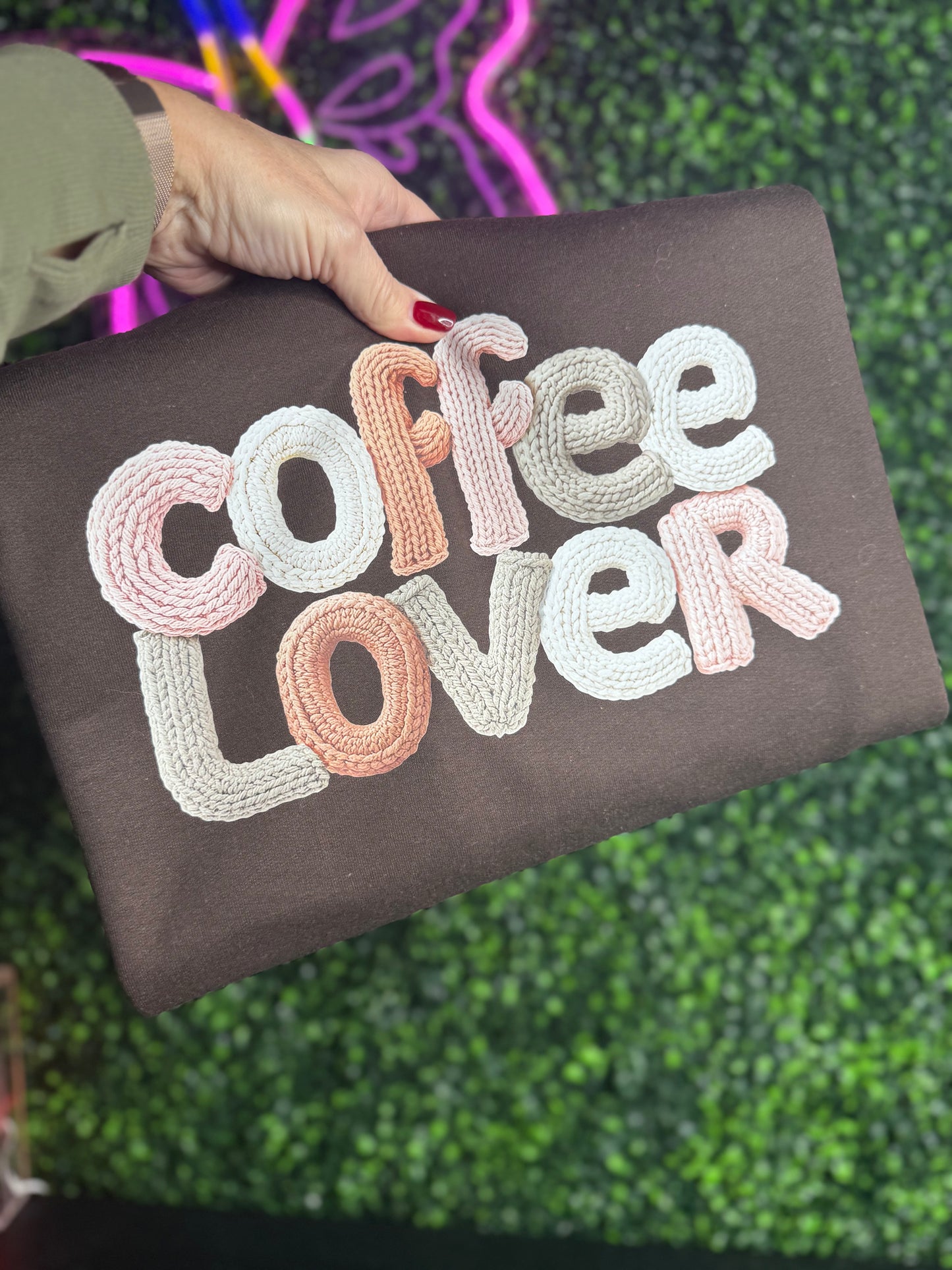 Coffee Lover Faux Knitted yarn Crewneck Sweatshirt