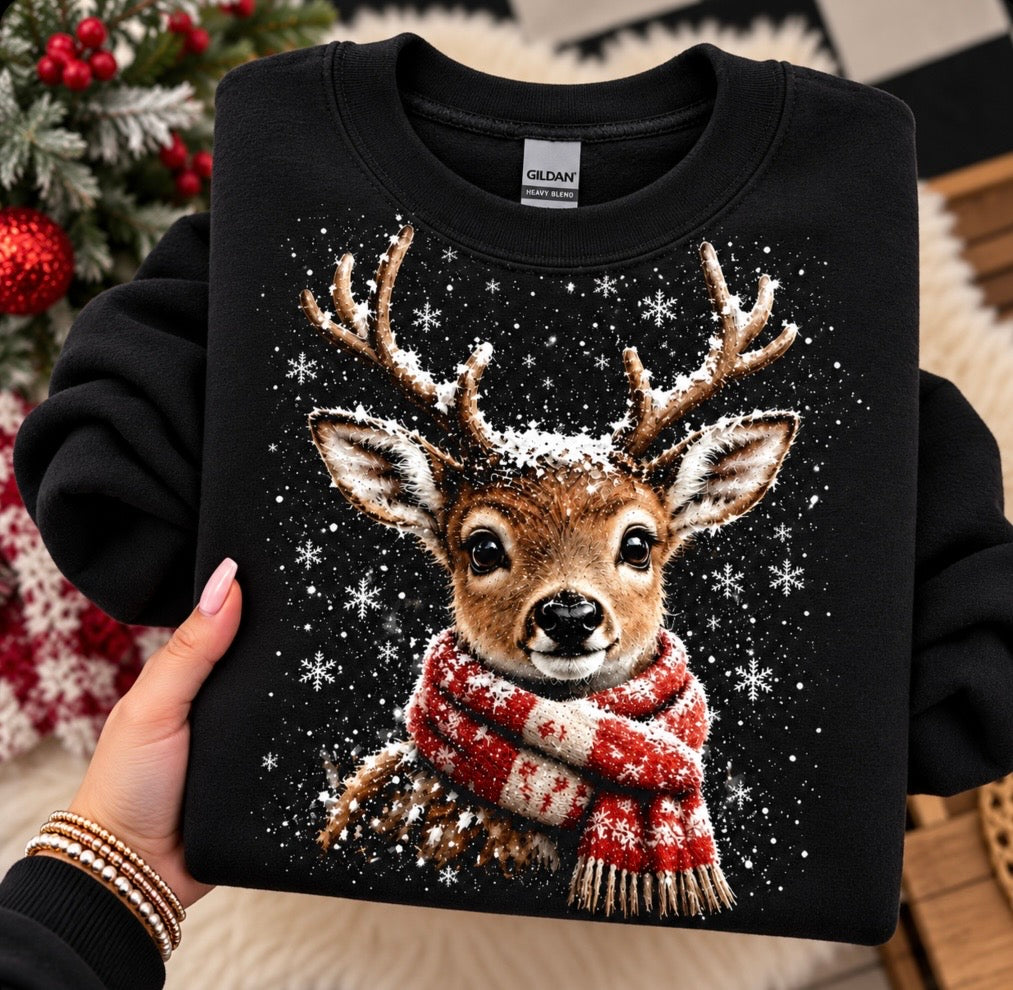 Christmas Reindeer Snowfall Sweatshirt | Gildan Heavy Blend Black Crewneck 🦌❄