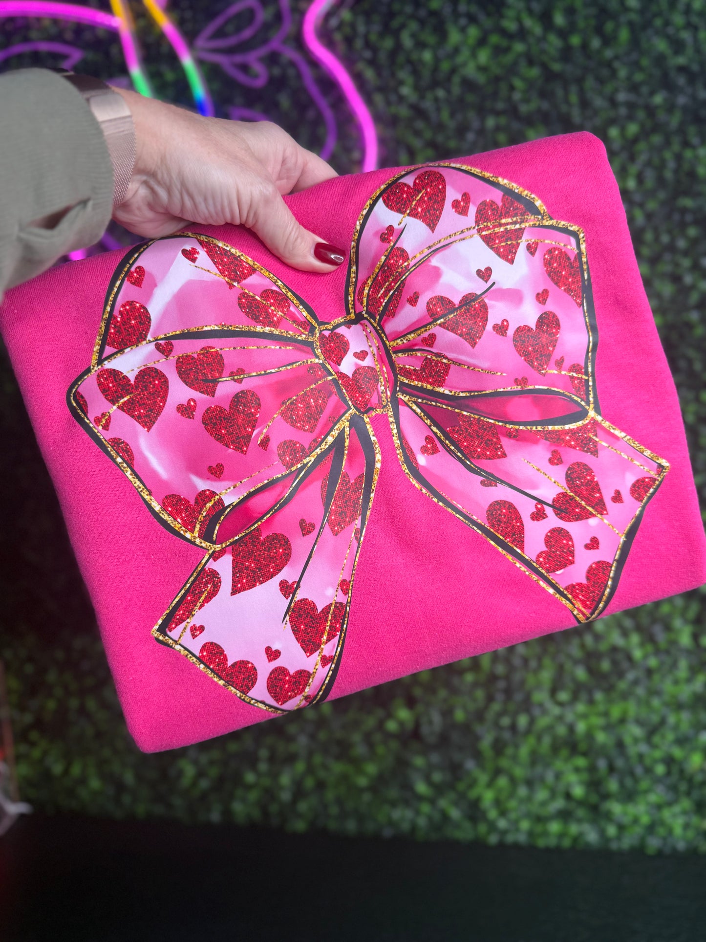 Valentines Croquet Heart Bow Crewneck Sweatshirt