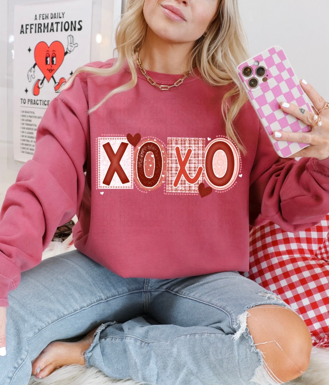 XOXO Patchwork Valentine’s Day Sweatshirt (Pre-Order) Will ship out end of next week