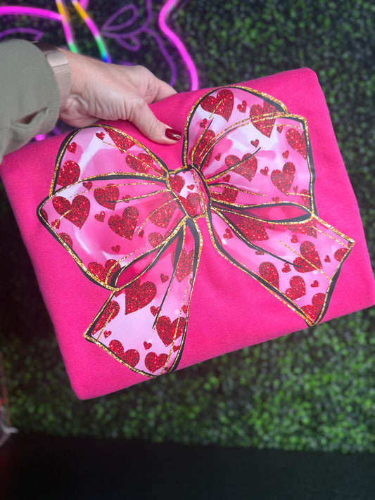 Valentines Croquet Heart Bow Crewneck Sweatshirt