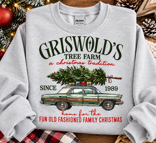 Griswold's Tree Farm Christmas Sweatshirt | Gildan Heavy Blend Ash Gray Crewneck 🎄❤