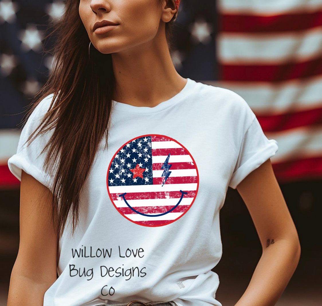 Smiley Patrotic T-Shirt - Willow Love Bug Designs 