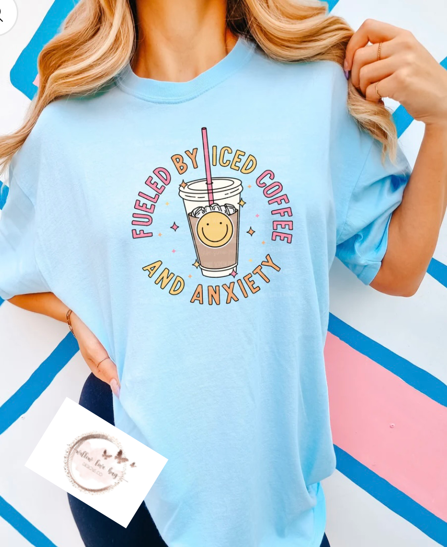 Fueled By Iced Coffer & Anxiety T-Shirt - Willow Love Bug Designs 