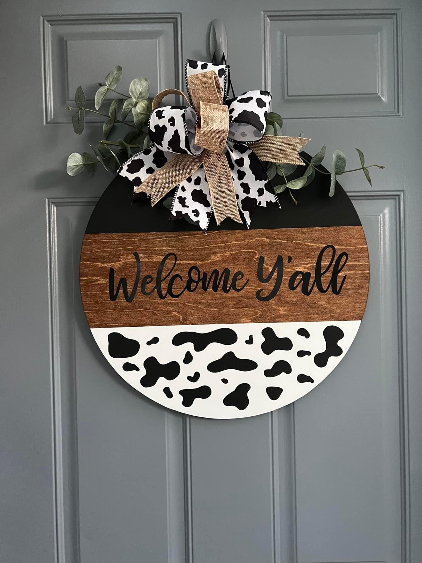 Welcome Y'all  Cow Print Door Hanger - Willow Love Bug Designs 