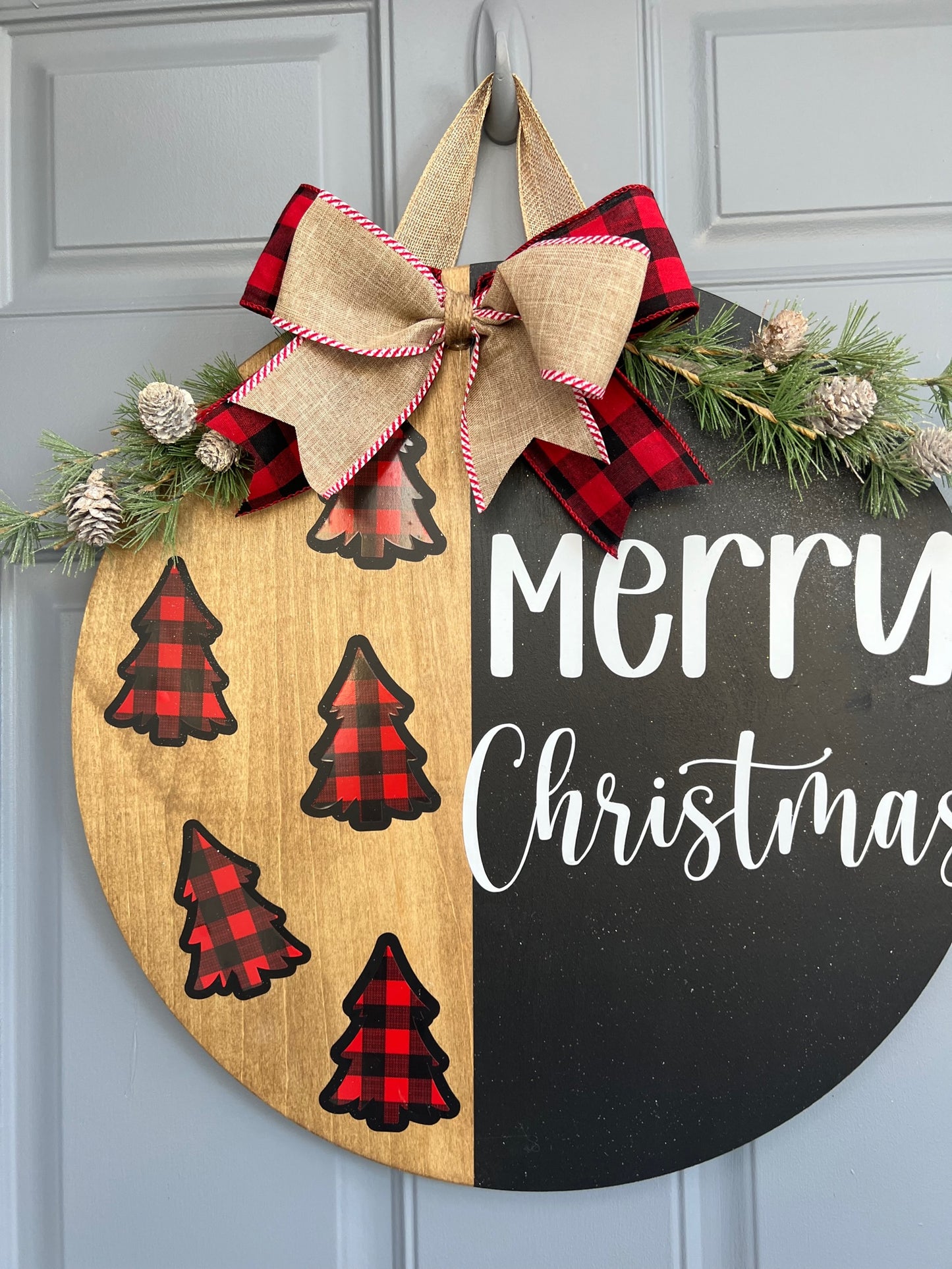 Christmas Tree Buffalo Plaid Door Hanger - Willow Love Bug Designs 