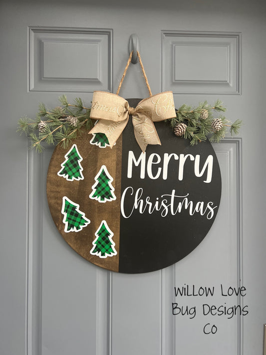 Green Plaid Merry Christmas Door Hanger - Willow Love Bug Designs 