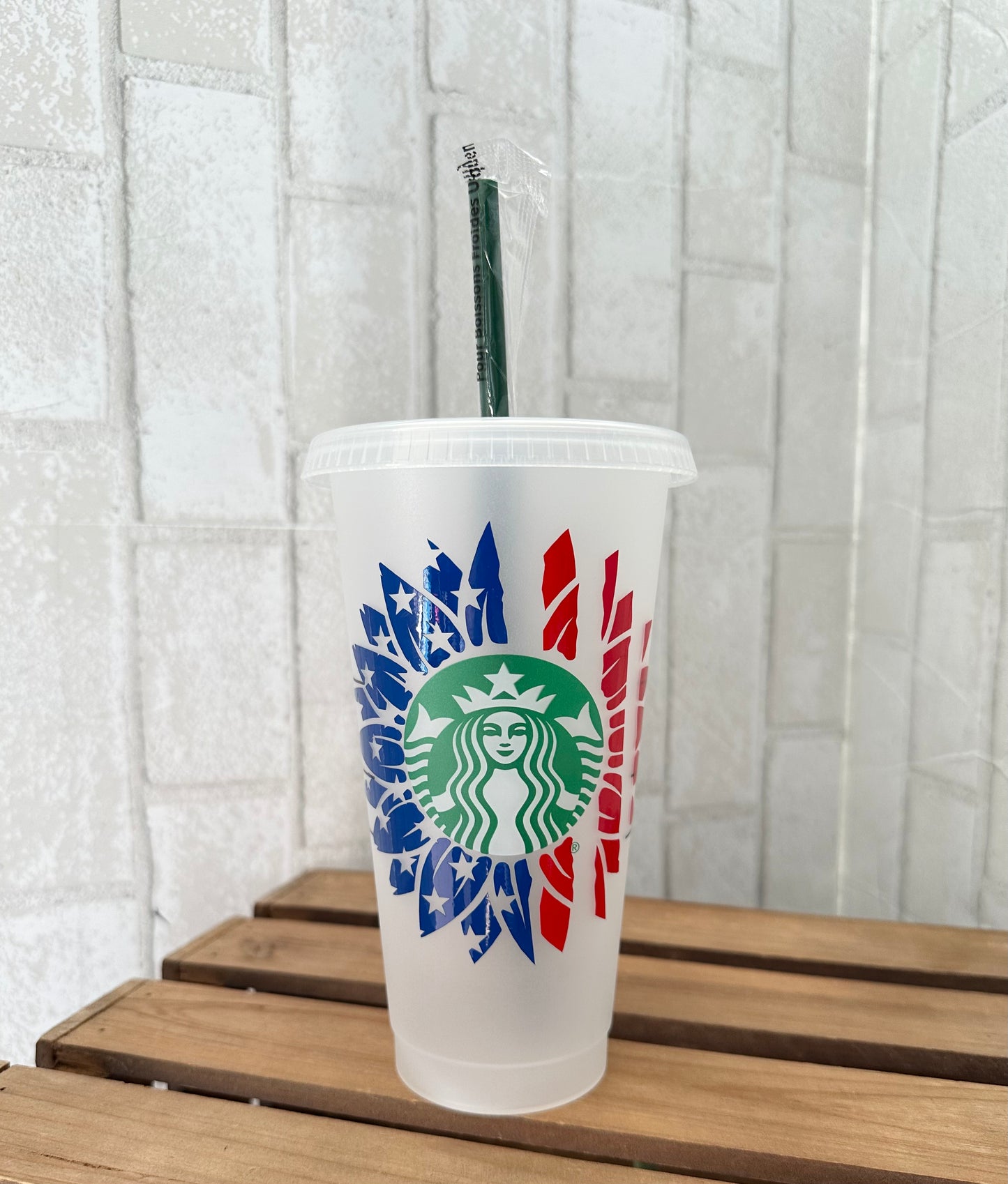 Sunflower Red White & Blue Cold Cup - Willow Love Bug Designs 
