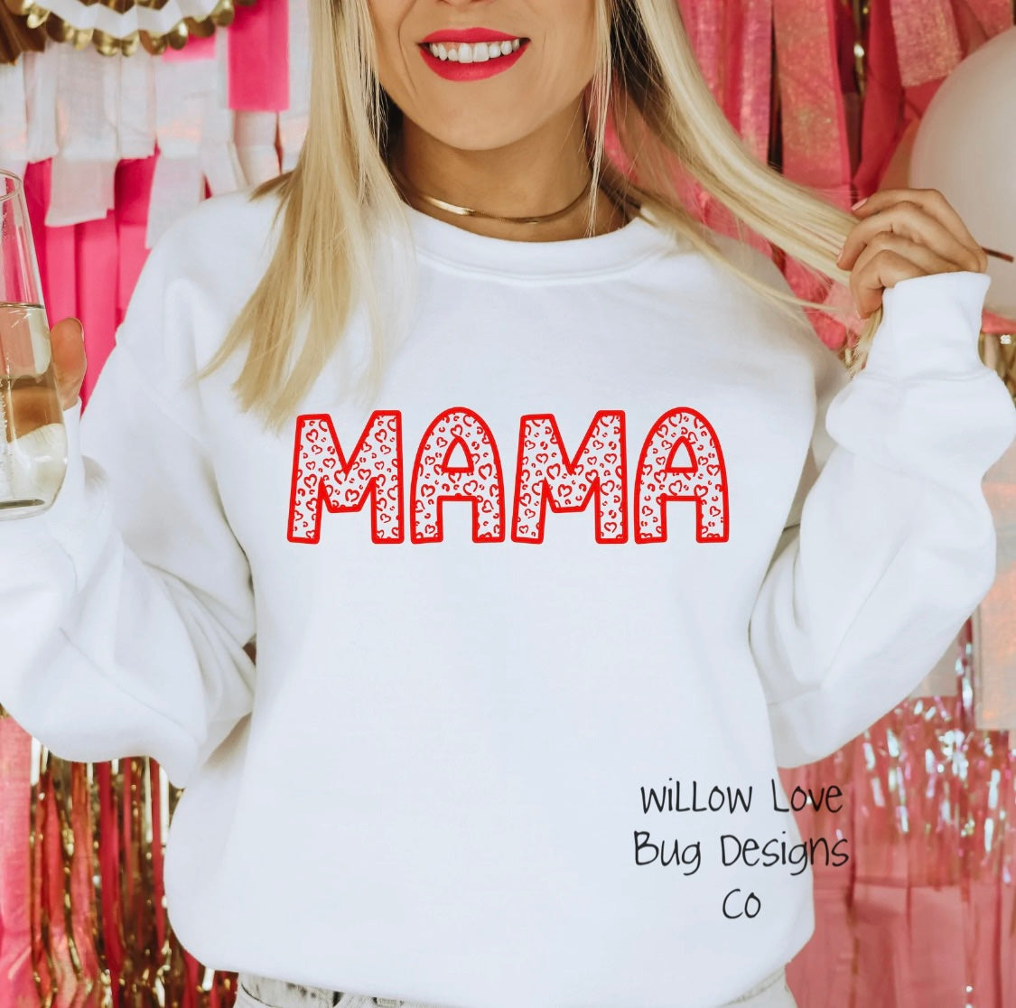 MAMA Pink Hearts Pullover - Willow Love Bug Designs 