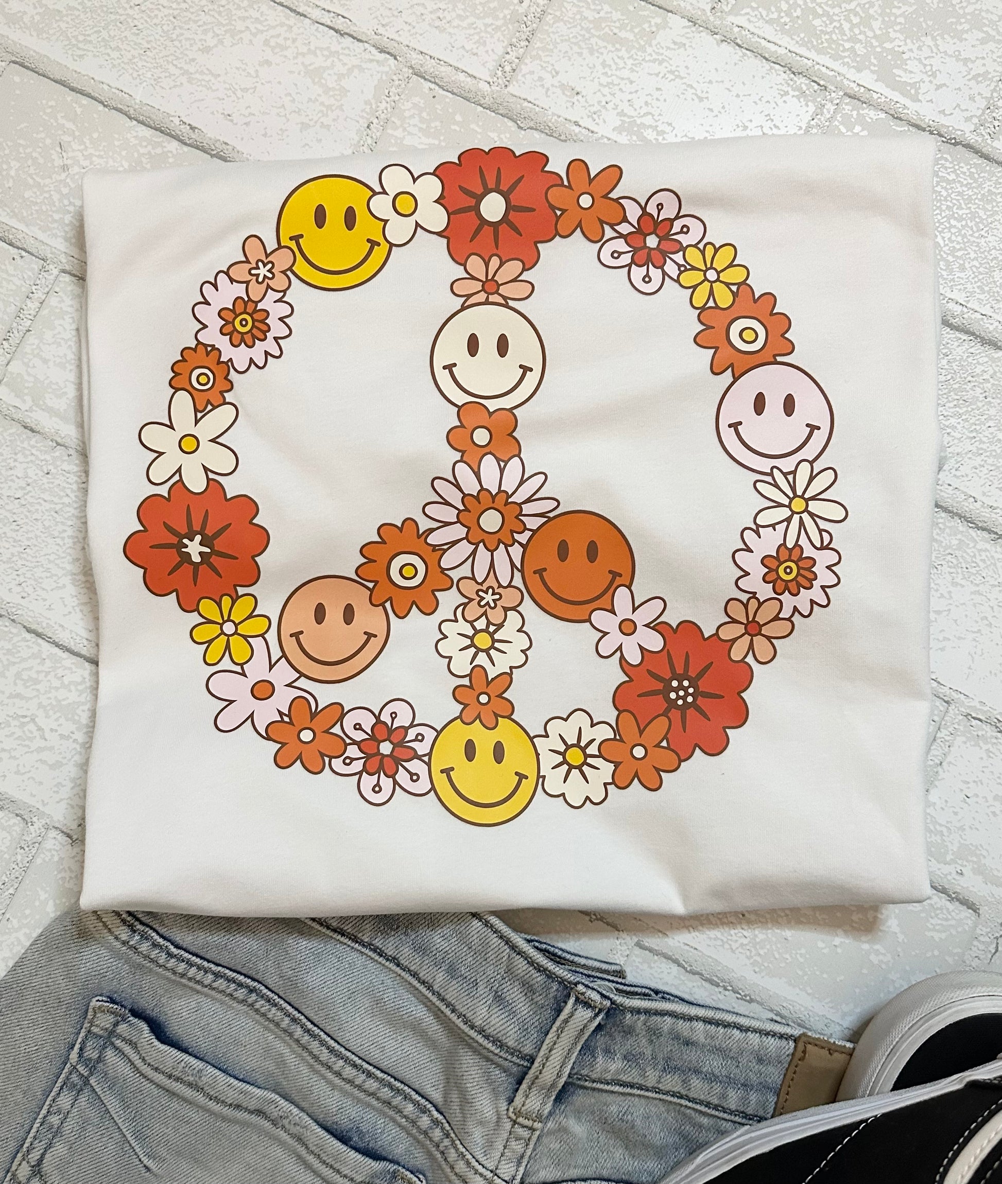 Floral Happy Face Retro Tee  Tee - Willow Love Bug Designs 