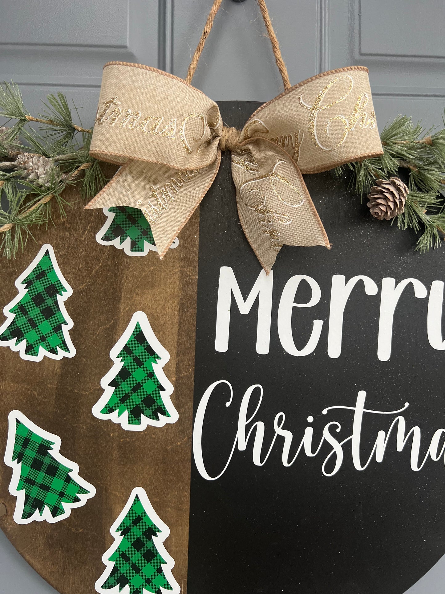 Green Plaid Merry Christmas Door Hanger - Willow Love Bug Designs 