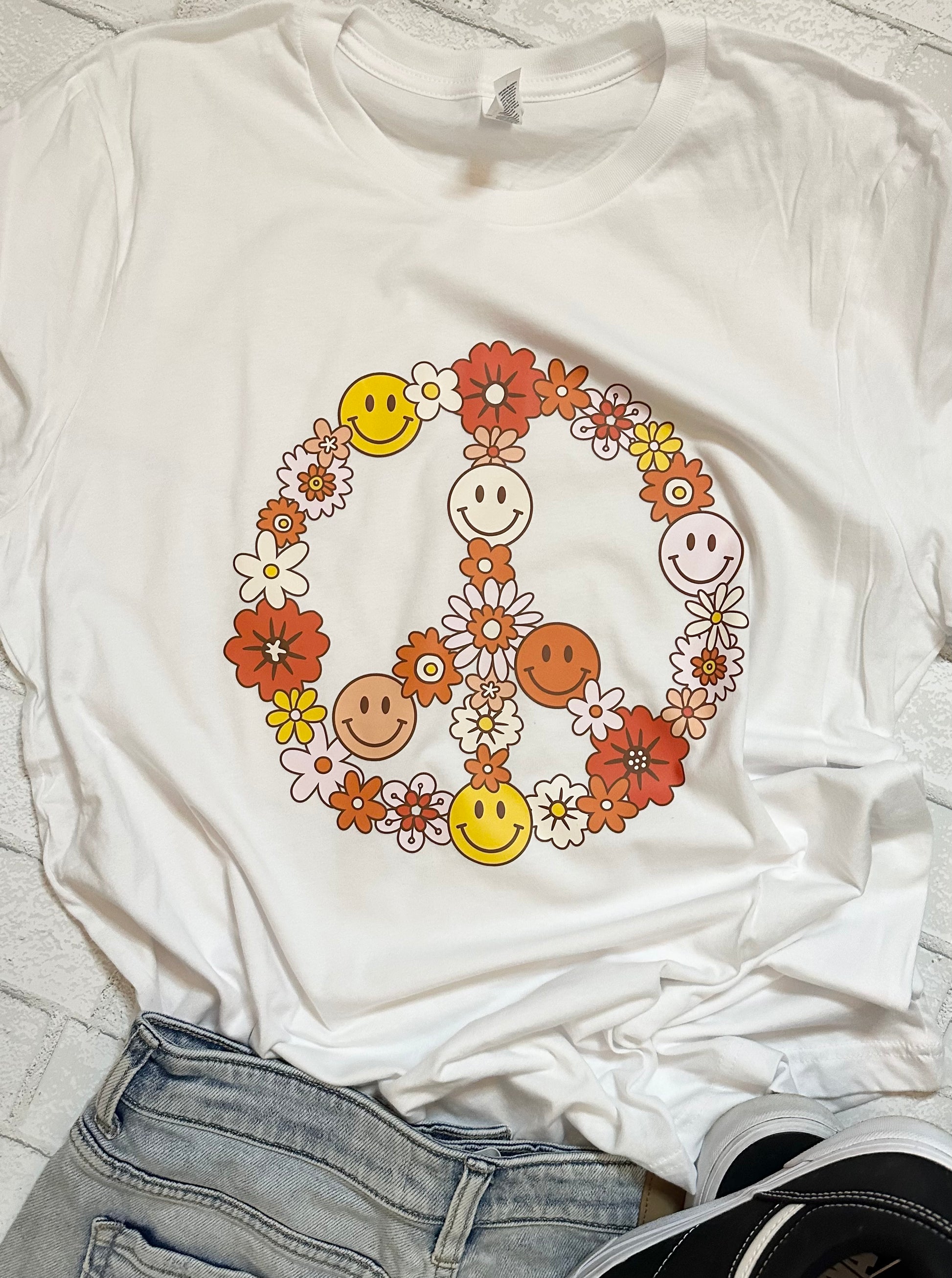 Floral Happy Face Retro Tee  Tee - Willow Love Bug Designs 