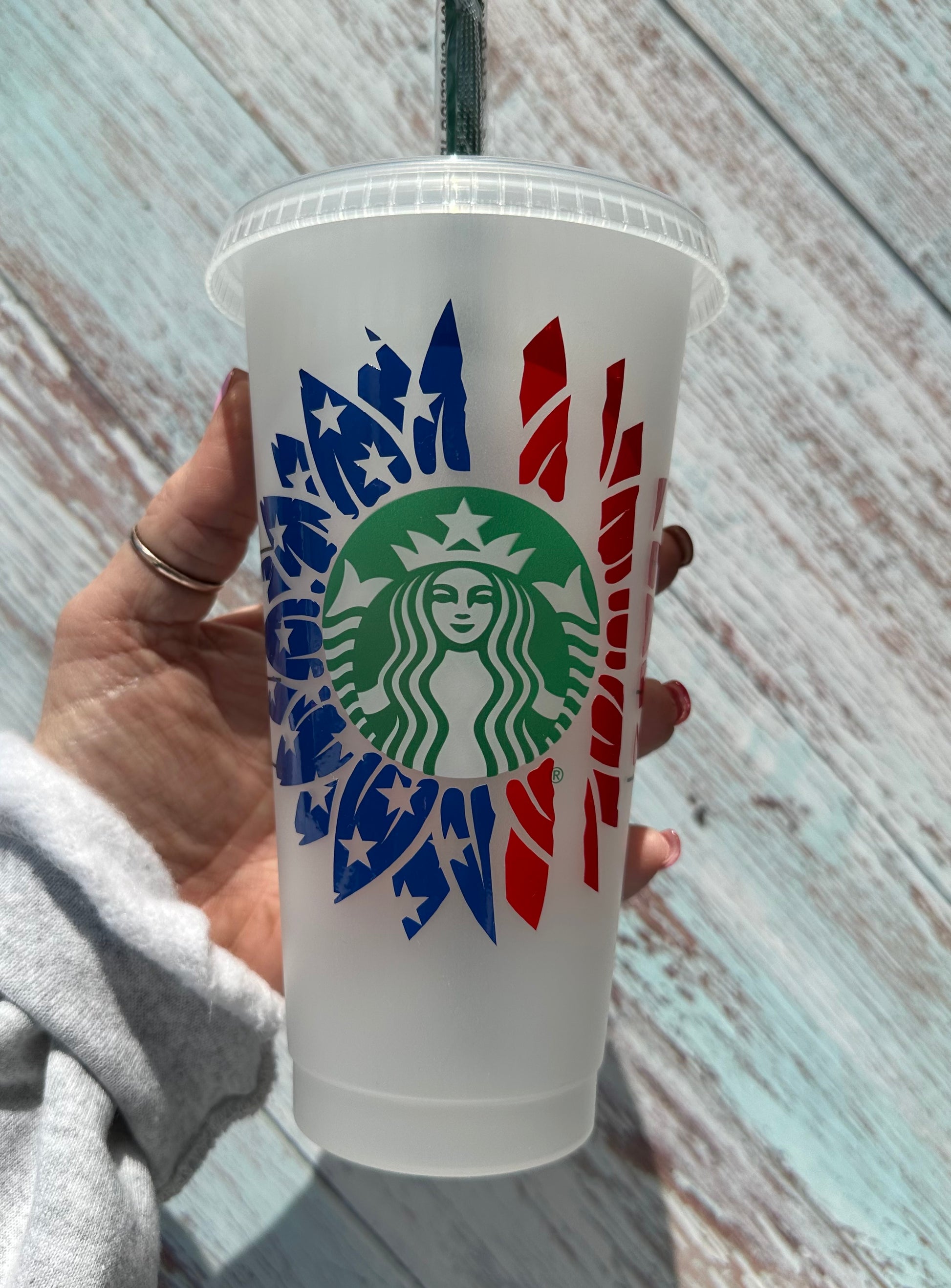 Sunflower Red White & Blue Cold Cup - Willow Love Bug Designs 